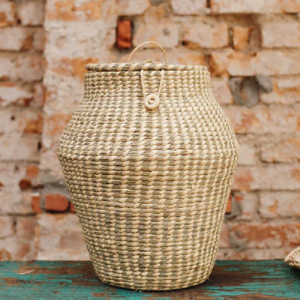 POTE JP236 DECORATIVO EM PALHA NATURAL C/ TAMPA A39XL29CM