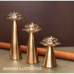 CASTIÇAL AV118 DETALHADO G FORM. FLOR CONICO EM VIDRO AMBAR A30XL12CM