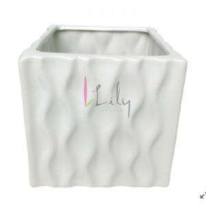 VASO LV-0064 QUADRADO ONDAS CERAMICA BRANCA A13XL14CM