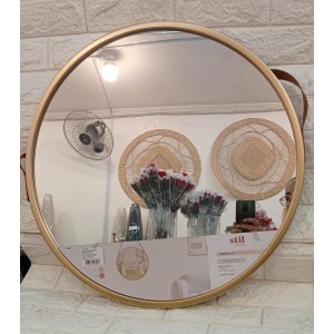 ESPELHO 92820 REDONDO GG C/ALCA DE COURO METALIZADO DOURADO 60X60CM