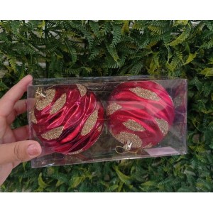 BOLA AB456 C/2 VERMELHA C/ GLITTER DOURADO A10CM