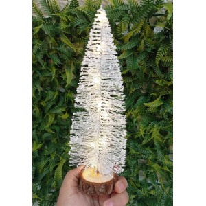 ENFEITE WF1757 ARVORE BRANCA DE MESA C/GLITER E LED 8,5X8,5X2CM 