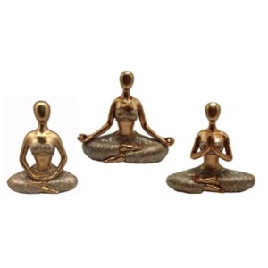 BONECO TRES-B57 YOGA EM RESINA DOURADA C/ GLITTER A13CM