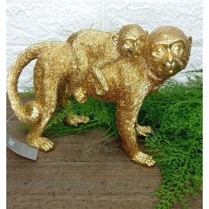ESCULTURA 13889 MACACO EM POLIRESINA DOURADO A17XL22CM